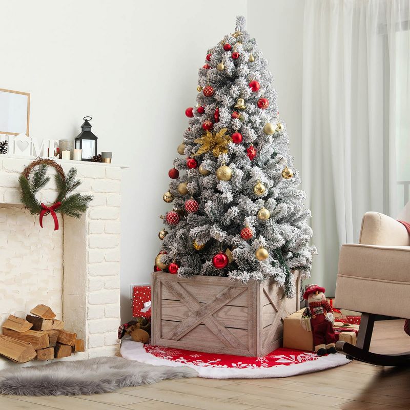 Costway Wooden Tree Collar Box Farmhouse Christmas Tree Skirt Cover 30.5 x 22.5 in Grey\Brown, 2 of 11