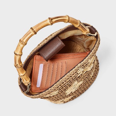 A New Day Straw Floral Embroidered Bucket Top Handle Bag - A New Day™ Natural — фото 4