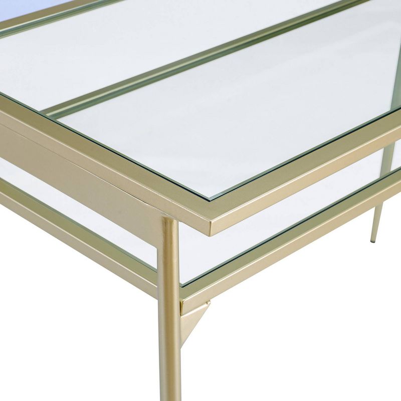 Modern 2 Tier Glass Top Writing Desk with Metal Legs Gold - Saracina Home, 6 of 9