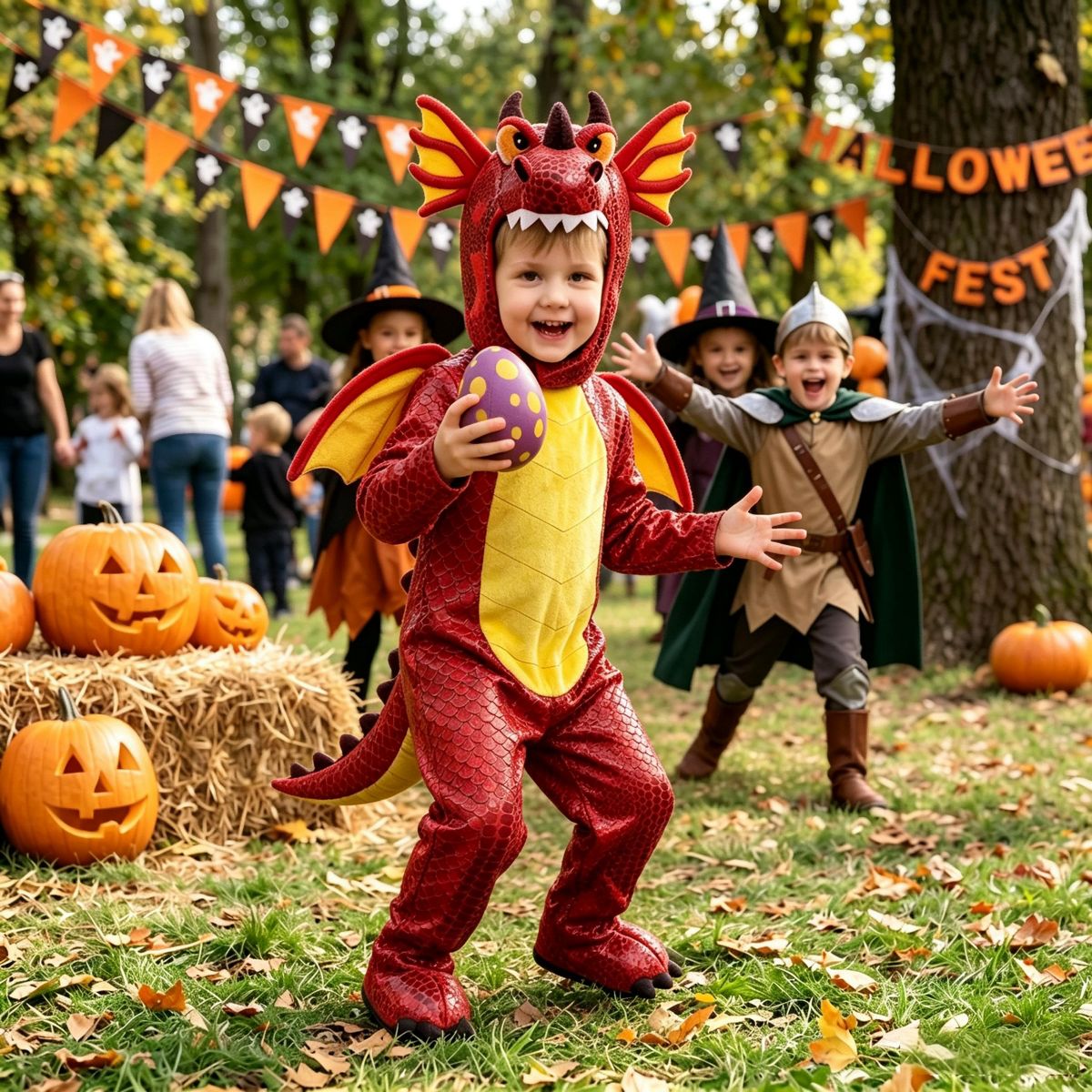 Joyfy Halloween Costume Baby Dragon Costume – Complete Toddler Set with 3D Hood, Wings & Plush Egg - thumbnail 3