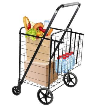 Mount-It! Rolling Utility Shopping Cart for Groceries and Other Supplies - Portable Grocery Cart with Double Baskets and Dual Swiveling Wheels