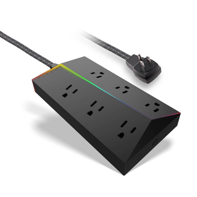Titan 6-Outlet Surge Protector with LED 1080J 4ft Braided Cord, 1 of 8