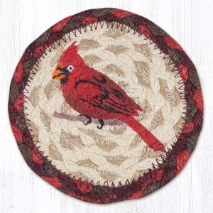 Earth Rugs Cardinal Printed Coaster – Red Songbird on Braided Jute, Rustic Winter Accent, 5"x5" - 1 of 3