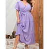 YESFASHION Women Plus Size Wrap Dress High Waist Short Sleeve Ruffle Casual Summer Maxi Dresses with Belt - 3 of 4