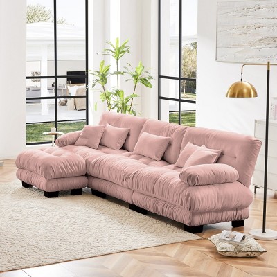 3-Seater Sectional Sofa with 1 Ottoman Deep Seat Sofa Couch Chenille Soft Comfy Upholstered Sofa for Living Room, Apartment-Tanpinhause