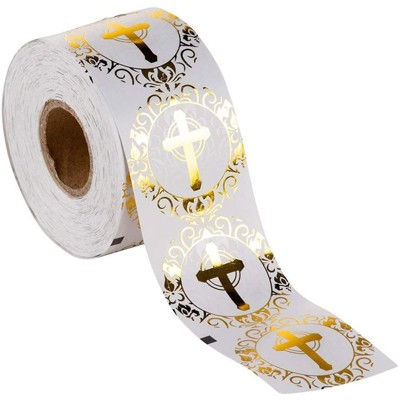Best Paper Greetings 500 Count Gold Foil Christian Religious Stickers, Cross Design Sticker Envelope Seals for Communion Wedding Invitations, 1.5 in