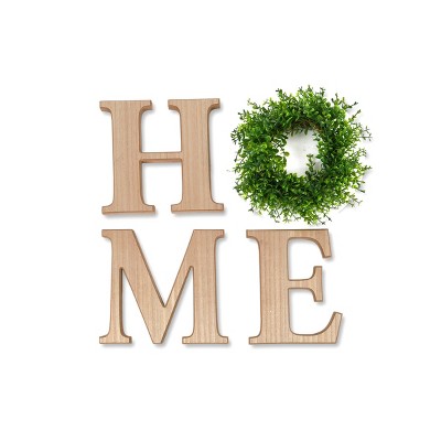 20" x 20" Home Word with Greenery Wall Sign Natural - Prinz