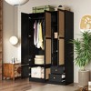 Famapy Black Rustic Closet Cabinet with Rattan Doors Elegant Storage Armoire - 3 of 4