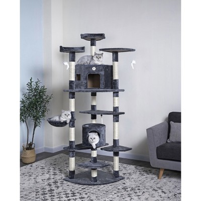 80'' Gray Cat Tree House with Sisal Scratching Posts