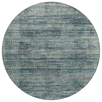 Teal Blue And Ivory Striped Washable Indoor Outdoor Area Rug