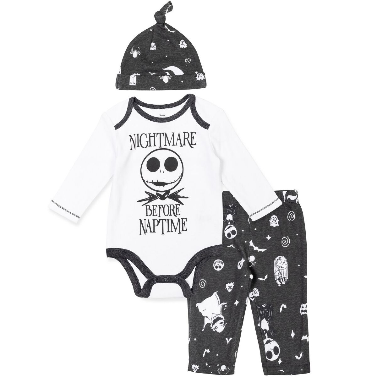 Disney Nightmare Before Christmas Baby Bodysuit, Pants and Hat 3 Piece Outfit Set