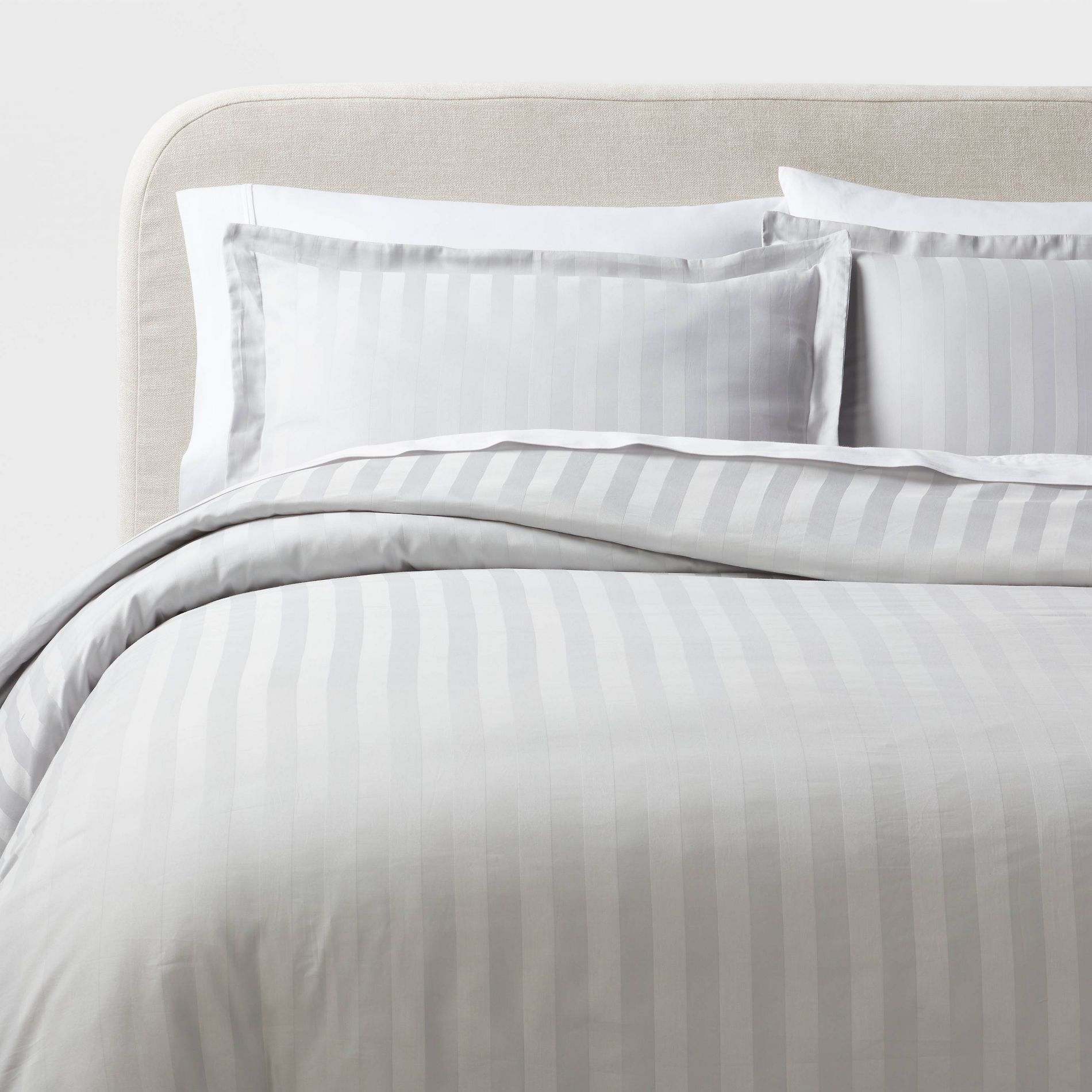 Representative product-family photo: 3pc King Luxe Striped Damask Duvet Cover and Sham Set Light Gray - Threshold™: 300 Thread Count, Cotton, OEKO-TEX Certif. Pictured option and availability are unverified.