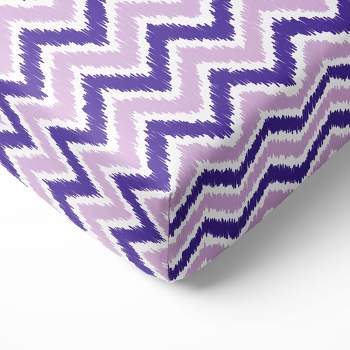 Bacati - Chevron Ikat Purple 100 percent Cotton Universal Baby US Standard Crib or Toddler Bed Fitted Sheet