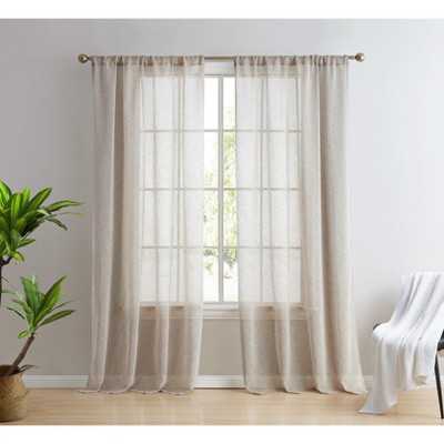 HLC.ME Penelope Faux Linen Textured Privacy Sheer Light Filtering Rod Pocket Curtains Panels, Set of 2