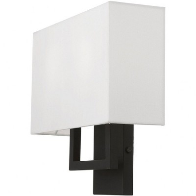 Pierson Rectangular Black Finish 2-Light Wall Sconce with Off-White Shade