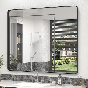 Apmir Rectangular Aluminum Alloy Framed and Tempered Glass Wall Bathroom Vanity Mirror in Matte Black/ Gold/ Silver/ Brown - 1 of 4