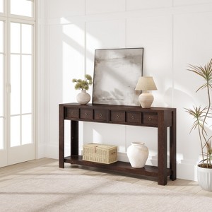 59-Inch Long Console Table, Wooden Entryway Table with 2 Drawers & Open Storage Shelf, Hallway, Living Room - 1 of 4