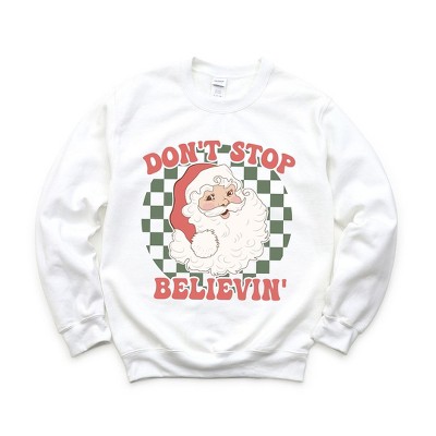 Simply Sage Market Women's Graphic Sweatshirt Don't Stop Believin' Santa Checkered