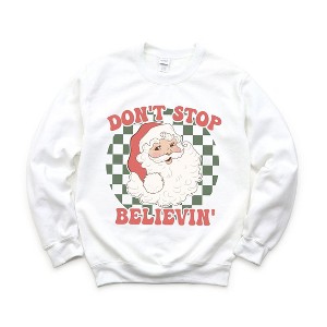 Simply Sage Market Women's Graphic Sweatshirt Don't Stop Believin' Santa Checkered - 1 of 4