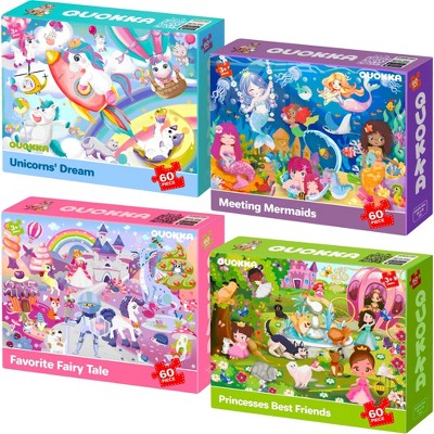 QUOKKA 60 Piece Puzzles for Girls - 4 Set Jigsaw Puzzles for Kids 3 4 5