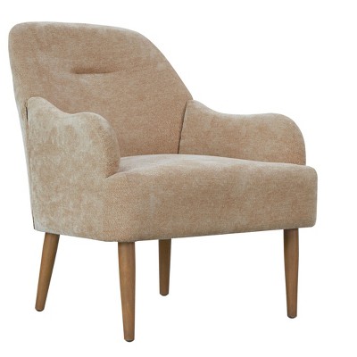 DOMETOUR Chenille Armchair, Modern Style Accent Chair with Wood Legs, Comfy Design for Living Room, Bedroom, Office, Beige