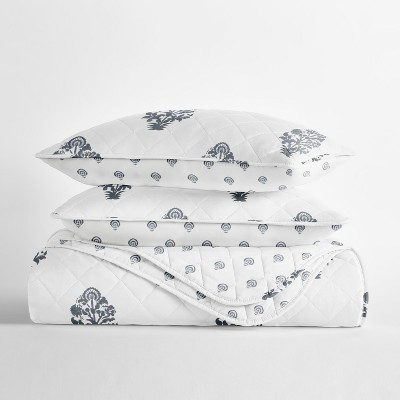 Becky Cameron Quilted Coverlet Set – Ultra-Soft Lightweight Bedding in Stamped Bloom Pattern by Becky Cameron, Stamped Bloom Dusk Blue, King/California King — фото 8