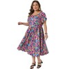 Women's Plus Size Floral Print Crew Neck Tulip Short Sleeve Flowy Summer A Line Midi Dresses with Pockert- Agnes Orinda - 3 of 4