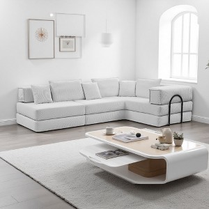 118.2" Oversized Corduroy L-Shaped Sectional Sofa, 6 Pillows, Modular - 1 of 4