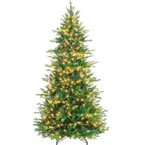 Vivatrees 7.5 Ft Prelit Artificial Christmas Tree With Warm White Lights , Metal Stand, Hinged Branches, Xmas Tree for Decor, Green - 1 of 4