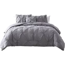 The Nesting Company Spruce Pinch Pleat Bedding Collection 4 Piece Comforter Set 2 Pillow Shams, & 1 Decorative Pillow, Soft Lightweight, Plush and Comfortable Microfiber - King  - Gray