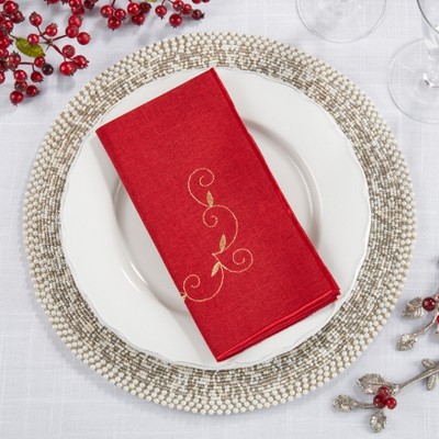 Burgundy Embroidered Holiday Napkins Set of 4
