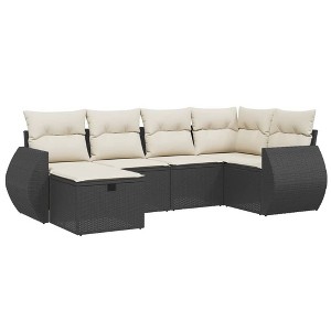 vidaXL 6 Piece Patio Sofa Set with Cushions Black Poly Rattan - Black and Cream without Storage - 1 of 4