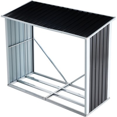 70.9" Garden Log Storage Shed Galvanized Steel Log Holder With Roof Ventilation Firewood Stand For Outdoor Backyard Patio Porch