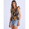 Allegra K Women's Tropical Floral Printed Square Neck Ruffle Sleeve Tank Top - 3 of 4