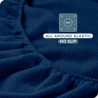 Queen Size Dark Blue Microfiber Fleece Deep Pocket Fitted Sheet