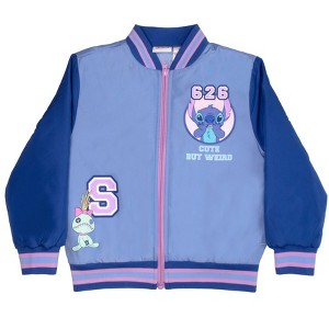 Disney Lilo & Stitch Girl's Graphic Print Zip Up Bomber Varsity Jacket - 1 of 3