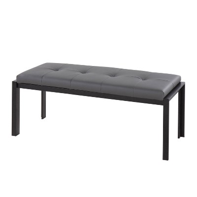 Fuji Black and Gray Faux Leather Bench with Metal Frame