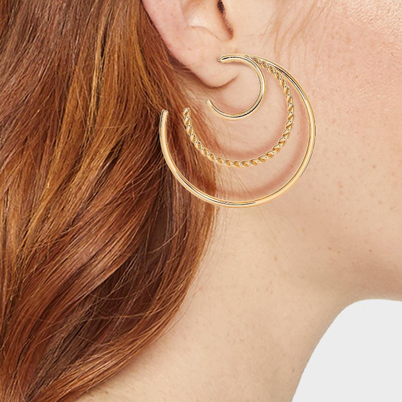 Gold Triple Illusion Hoop Earrings - A New Day&#8482; Gold, 3 of 5