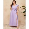 Plus Size Women's Cross V Neck Flutter Sleeve Dress with Belt High Slit Flowy Summer Maxi Dress - 4 of 4