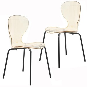 Transparent Dining Chair Stackable Curved Back With Stainless Steel Black Legs Oyster Collection Set of 2 - 1 of 4