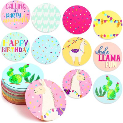 100-Pack Llama Cactus 3" Circle Confetti for Mexican Fiesta Theme Baby Shower, Kids Birthday Decorations, Alpaca Party Favors Supplies, 10 Designs