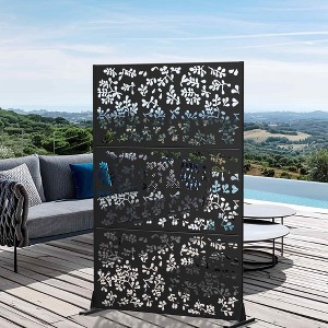 Lirago Metal Outdoor Privacy Screen Freestanding Patio Decorative Screens - 72"x47", Black - 1 of 4