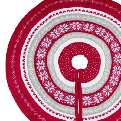 Nordic Red and Gray Fabric Christmas Tree Skirt, 43.5 Inches