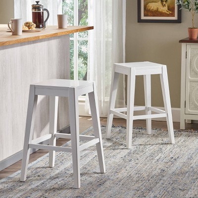 Set of 2 White Wooden Farmhouse Counter Stools