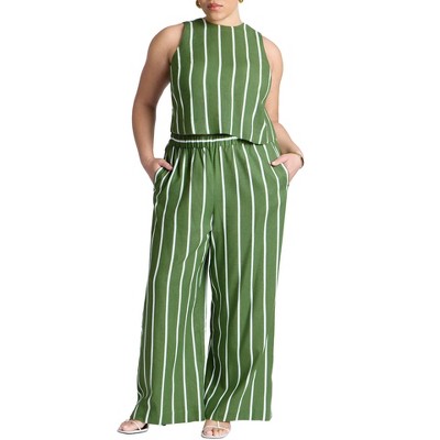 ELOQUII Women's Plus Size Wide Leg Striped Linen Blend Pant