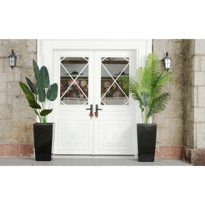 30" Tall Planter Set of 2 - Resistant to Frost and Sun, Sleek Modern Design, Built-in Drainage, Automatic Watering, Indoor/Outdoor, White - 1 of 4