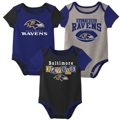NFL Baltimore Ravens Baby Boys' Newest Fan 3pk Bodysuit Set - 12M
