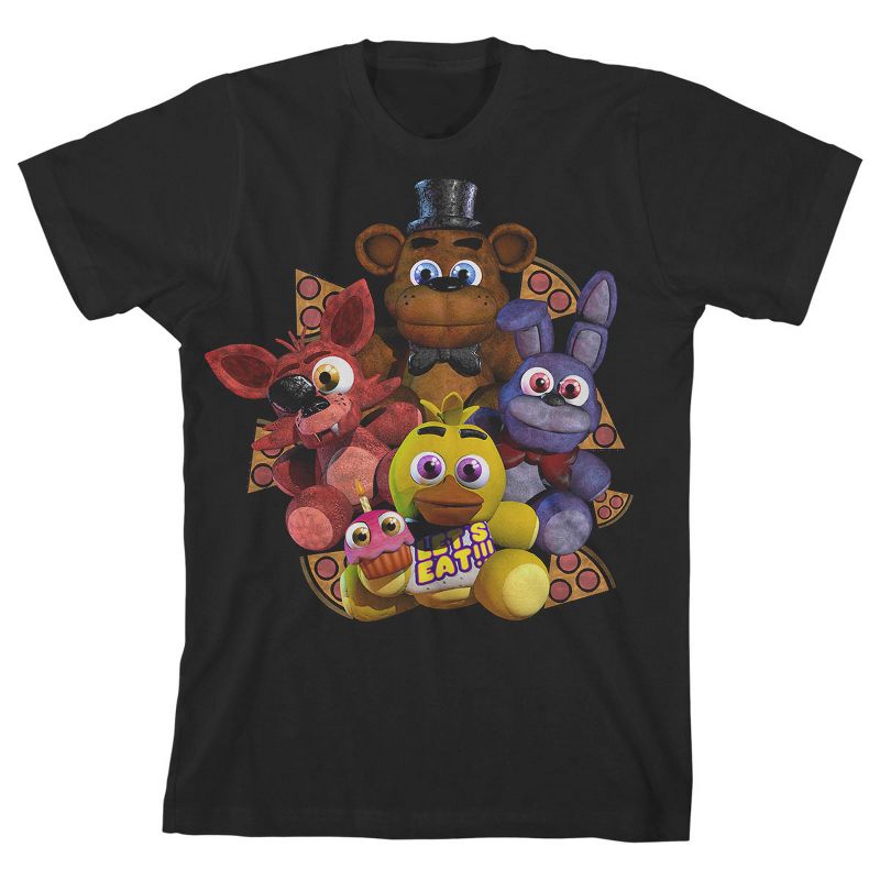 Five Nights at Freddy's Character Plushies Boy's Black T-shirt, 1 of 4