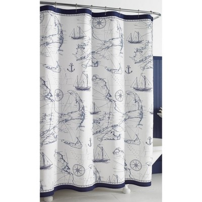 navy and cream shower curtain