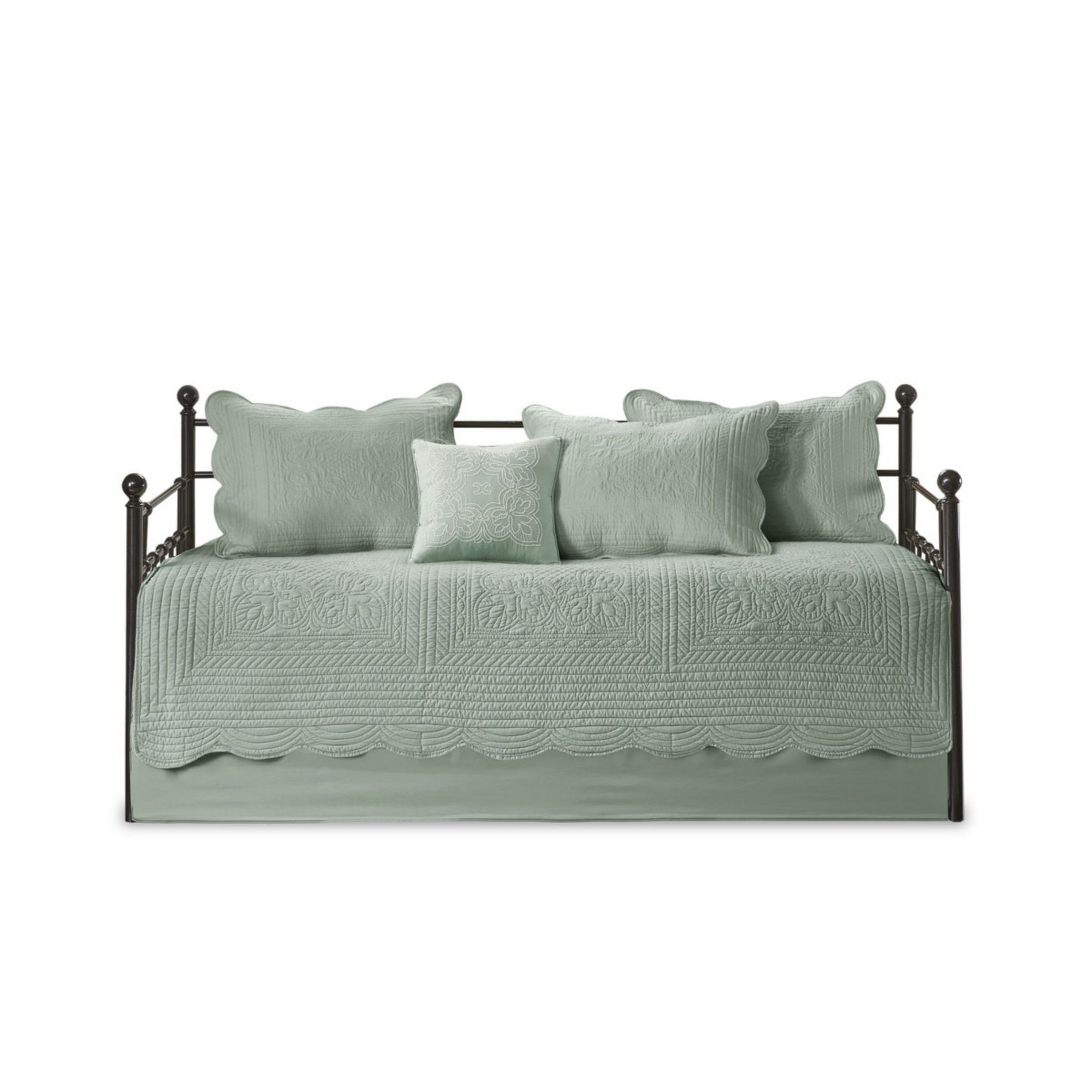 SEVOBAL Daybed Cover Set Quilted Cover Daybeds Pre-Washed Cotton Filled Coastal Bedding Scallop Edge Shams Bedskirt Pillow, Green, 39"*75"*0.25"
